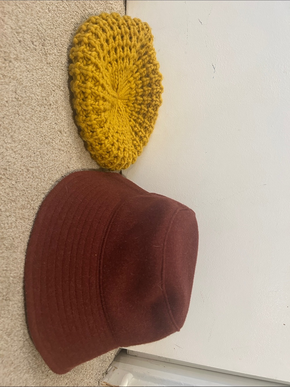 Universal Thread Wool Bucket Hat and Mustard Yellow Knit Beret Bundle